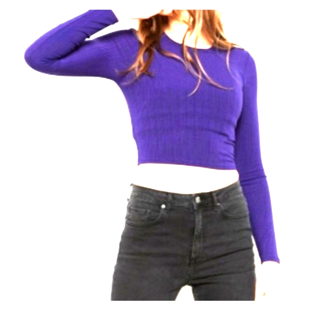 Forever 21 purple ribbed long-sleeve crop top